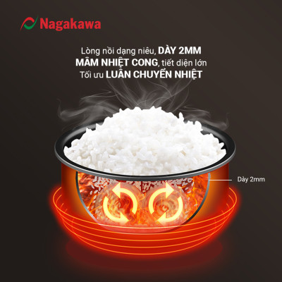 Nồi Cơm Điện Tử Lòng Niêu Nagakawa NAG0135 (1.8L - 900W) - Tích Hợp 10 Chương Trình Nấu - Hàng Chính Hãng
