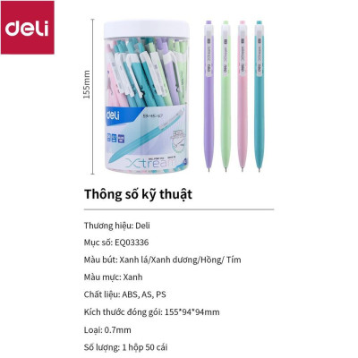 Bút bi dầu Deli - 0.7mm đầu bấm - 50 chiếc/hộp - EQ03336/EQ03236/EQ02836 
