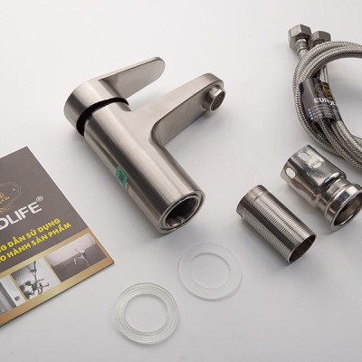 Vòi Lavabo Nóng Lạnh Inox SUS 304 Eurolife EL-LAVEN 02 (Trắng Vàng)