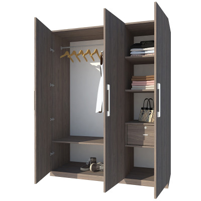 Tủ quần áo gỗ MDF Tundo 3 cánh màu óc chó 140 x 55 x 200cm