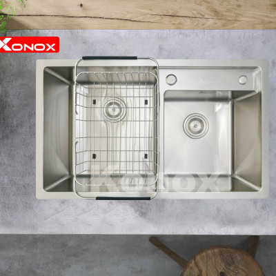 Chậu rửa bát Konox, Overmount Series, Model KN7847DO , Inox 304AISI tiêu chuẩn châu Âu, 780x470x228(mm), Hàng chính hãng