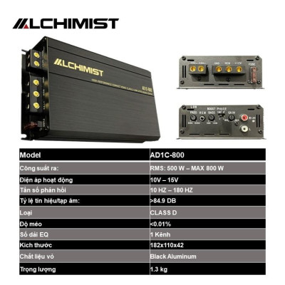 Bộ Khuếch Đại DSP Alchimist AD1C-800, DSP mono 1 kênh Class D - Max 800 W nội thất Ô tô