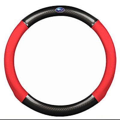 Bọc vô lăng TTAUTO cho xe ô tô có logo SUBARU chất liệu da vân carbon cao cấp (Đen Đỏ)