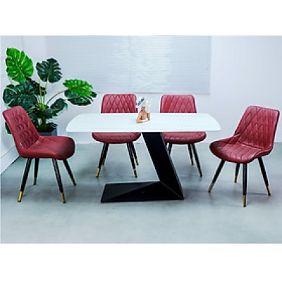Bàn ăn cao cấp Tundo mặt đá ceramic chân L 