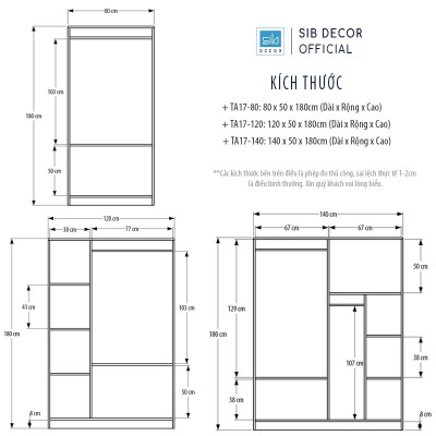 Tủ Quần Áo Đơn Giản SIB Decor Màu Trắng Phối Walnut TA17