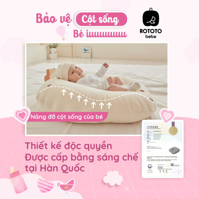 Gối chống trào ngược cho bé Rototo Bebe cao cấp nhập khẩu Hàn Quốc khắc phục tình trạng trào ngược dạ dày trẻ sơ sinh hiệu quả - Loại Ripple nhăn thoáng mát, không bám dính