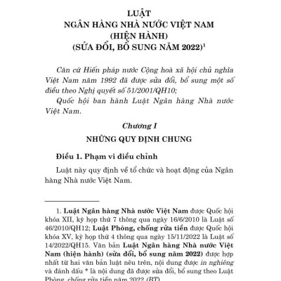 Luật ngân hàng nhà nước Việt Nam (hiện hành) (sửa đổi, bổ sung năm 2022)