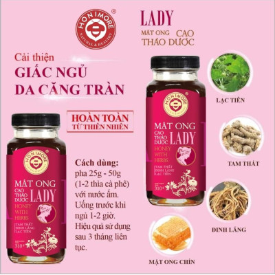 Combo Mật ong cao thảo dược Lady Honimore 310g/chai tặng 1 chai mật ong Hoa Vải Thiều Honimore 360g/chai