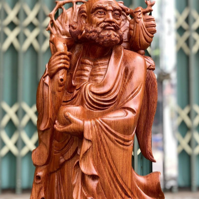 Tượng đạt ma sư tổ bằng gỗ hương đá liền khối kt cao 80cm