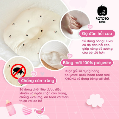 Gối chống trào ngược Rototo bebe chính hãng chất liệu Cotton chần bông