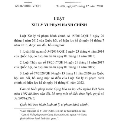Sách - Luật Xử Lý Vi Phạm Hành Chính (Sửa đổi, bổ sung năm 2020) - ndbooks
