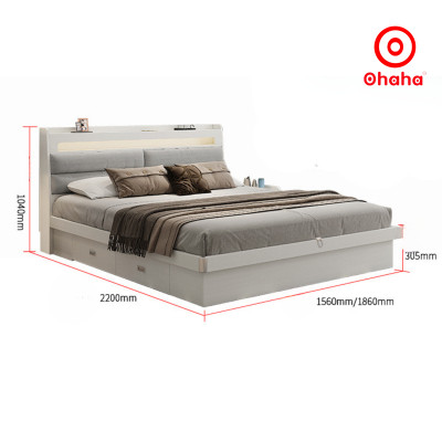 [Miễn phí vận chuyển & lắp đặt] Giường ngủ thông minh cao cấp bọc nệm đầu giường có hộc kéo gỗ công nghiệp Ohaha - GN013