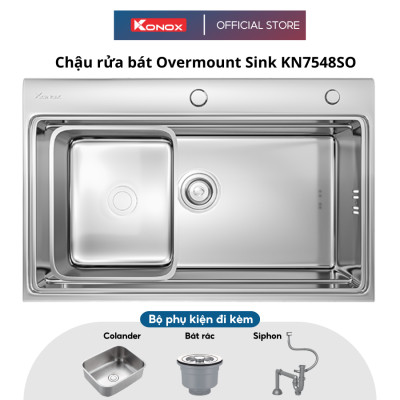 Chậu rửa bát Konox, Overmount Series, Model KN7548SO, Inox 304 cao cấp, 750*480*230mm, Hàng chính hãng