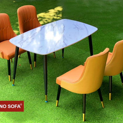 Bộ bàn ăn 4 ghế Cao Cấp Juno Sofa chân bọc đồng