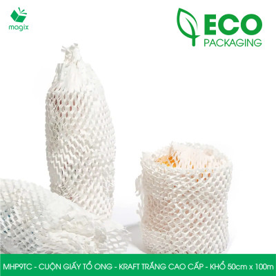 MHP9TC - 50cm x 100m - Cuộn giấy tổ ong chống sốc - Kraft trắng Cao Cấp - Giấy gói hàng, gói quà