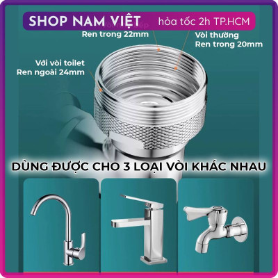 Đầu Nối Vòi Tăng Áp INOX Cánh Tay Robot Xoay 1440 Độ