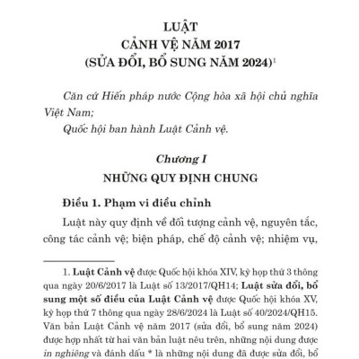Luật cảnh vệ năm 2017 (sửa đổi,bổ sung năm 2024) - bản in 2024