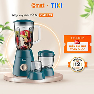 Máy xay sinh tố Comet CM9979 – 3 cối thủy tinh và nhựa cao cấp, công suất 450W – Xay sinh tố, thịt, hạt – Dung tích 1.5L – Hàng chính hãng, bảo hành 1 năm