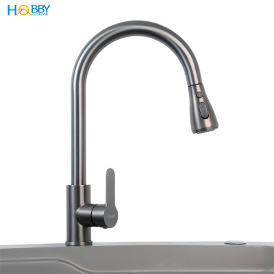Vòi rửa chén nóng lạnh dây rút inox 304 sơn xám Hobby home decor VDR15