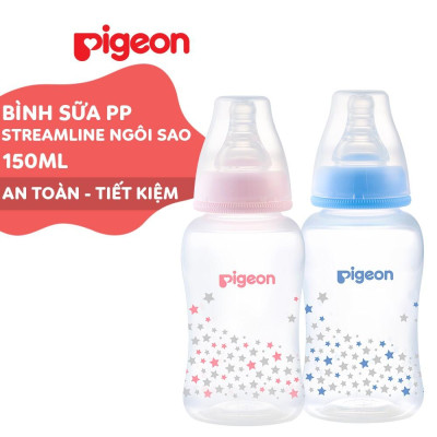 Bình sữa cổ hẹp PP Streamline hình ngôi sao hồng/xanh Pigeon 150ml (S)