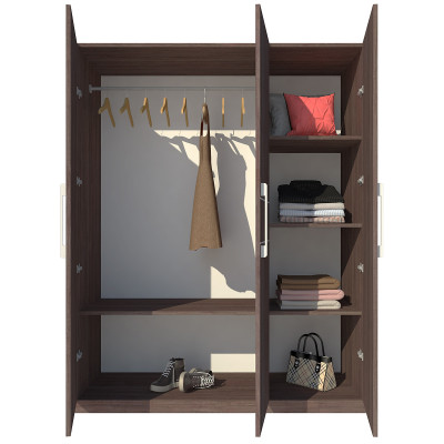 Tủ quần áo gỗ MDF Tundo 3 cánh 2 ngăn kéo màu nâu 120 x 55 x 200cm