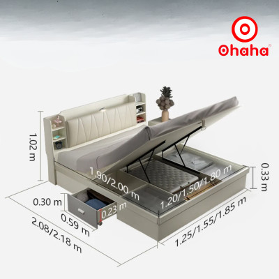 [Miễn phí vận chuyển & lắp đặt] Giường ngủ thông minh cao cấp bọc nệm đầu giường gỗ công nghiệp Ohaha - GN009
