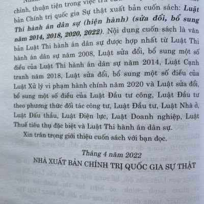 Luật Thi Hành Án Dân Sự ( Hiện Hành ) ( Sửa Đổi, Bổ Sung Năm 2014, 2018, 2020, 2022 ) 