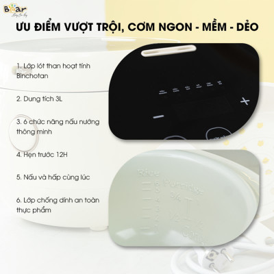 Nồi cơm điện tử đa năng 3L Bear SB-NC30B - Hàng chính hãng