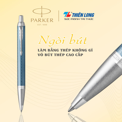 Bút bi cao cấp Parker IM PRM X-Blue Grey CT GB-2143645 - Thép không gỉ