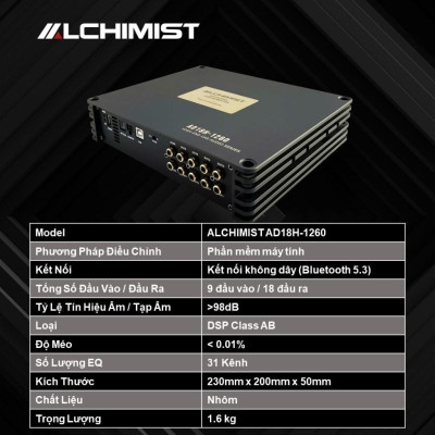 DSP Khuếch đại âm thanh ALCHIMIST AD18H-1260 thương hiệu Đức Tỷ Lệ Tín Hiệu Trên Tạp Âm: >102dB