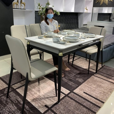 Bộ bàn ăn mặt đá phiến thông minh kéo dài kèm ghế zena