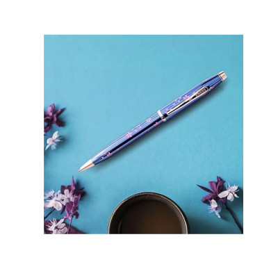 Bút Ký Doanh Nhân Bút Bi Khô Century II Hoa Anh Đào Sơn Mài Xanh Lam Mạ Vàng Hồng