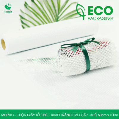 MHP9TC - 50cm x 100m - Cuộn giấy tổ ong chống sốc - Kraft trắng Cao Cấp - Giấy gói hàng, gói quà