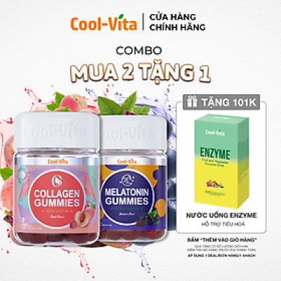 Combo Kẹo Dẻo Collagen & Kẹo Dẻo Melatonin Coolvita Hỗ Trợ Trẻ Hóa Sáng Da - Cải Thiện Sức Khỏe Tóc Móng - Cải Thiện Giấc Ngủ - Giảm Căng Thẳng, Kết Hợp Biotin, Vitamin C & Vitamin E - 2 Hộp (60 viên x 3g)/hộp