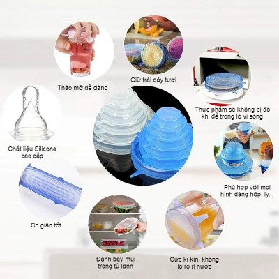 Bộ 6 nắp bảo quản thực phẩm silicone GreenHand cao cấp, an toàn