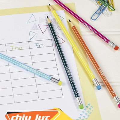 Combo bút chì gỗ STABILO Pencil 2160 HB (có gôm) - Bộ 6 bút chì màu vàng + Chuốt chì PS4538 (PC2160Y-C6S)