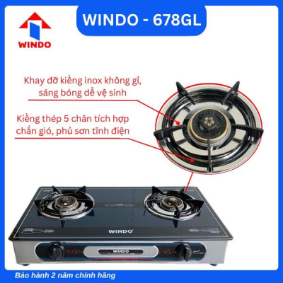 BẾP GAS ĐÔI MẶT KÍNH CAO CẤP WINDO - 678GL- Hàng Chính Hãng