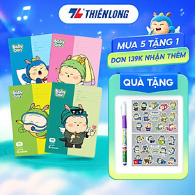 [TẶNG 01 CUỐN] Combo 5 Tập học sinh 96 trang 4 ô ly vuông 2mm 100gsm NB-124 Thiên Long - Mẫu ngẫu nhiên