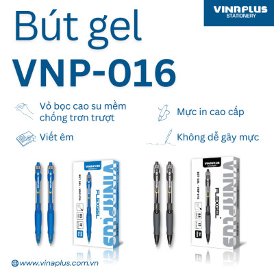 Bút Bi Nước Vinaplus VNP-016 Viết Gel Bấm - Mực Xanh - Mực Đen - Trơn Tru Cho Học Sinh Văn Phòng