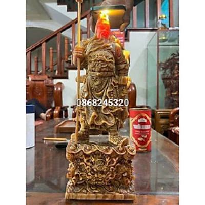 Tượng quan công trấn ải gỗ huyết long mọng dầu kt cao 40×14×10cm 