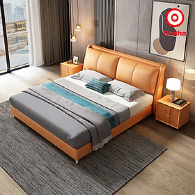 [Miễn phí vận chuyển & Lắp đặt] Giường ngủ bọc da cỡ lớn kết hợp gỗ cao cấp chống ẩm TẶNG kèm 2 tab đầu giường - GN024