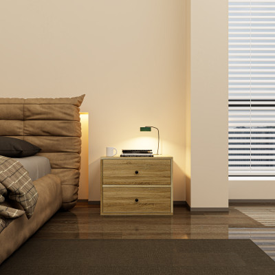 HAPPY FURNITURE , ZACY - Táp đầu giường 2 ngăn kéo , THK_213 , 55cm x 45cm x 44cm DxRxC, Sản phẩm phổ thông