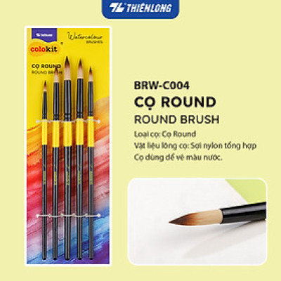 Bộ 5 Cọ vẽ màu nước đầu Round/ Flat/ Filbert Thiên Long Colokit