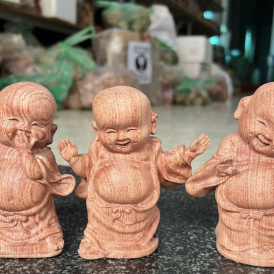 Bộ tượng tam tâm bằng gỗ hương đá đẹp long lanh kt cao 15cm 