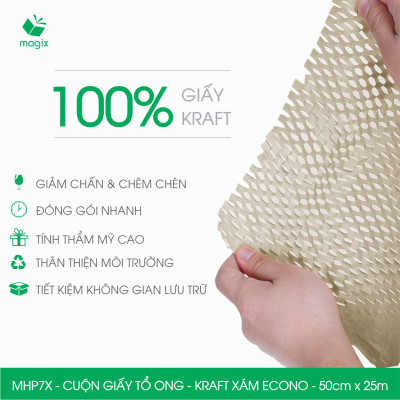 MHP7X - 50cm x 25m - Cuộn giấy tổ ong chống sốc - Kraft xám Siêu Tiết Kiệm ECONO