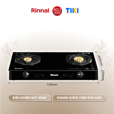 Bếp gas dương Rinnai RV-7Double Glass(Sp) mặt bếp kính và kiềng bếp men - Hàng chính hãng.