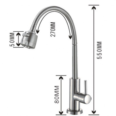 Vòi bếp chỉ lạnh cổ mềm SUS304 + dây cấp