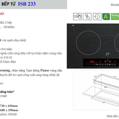 Bếp từ đôi smaragd ISB 233 ( Maylaysia) - Hàng chính hãng
