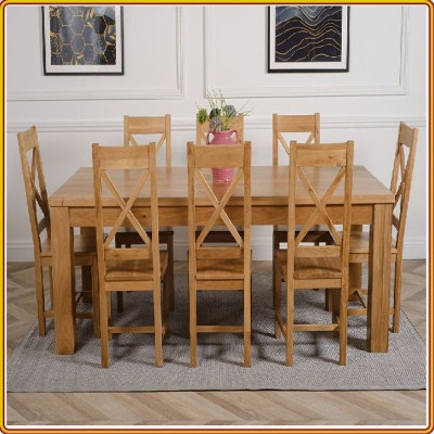 Bộ bàn ăn Rustic Oak bàn 1m8, kèm 8 ghế juno sofa ( Vàng Gỗ Tự Nhiên)