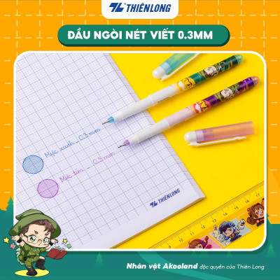 Bút lông kim Thiên Long FL-04/AK - Nét viết 0.3mm mảnh nhỏ Mực đều liên tục, nhân vật Akooland Tahi